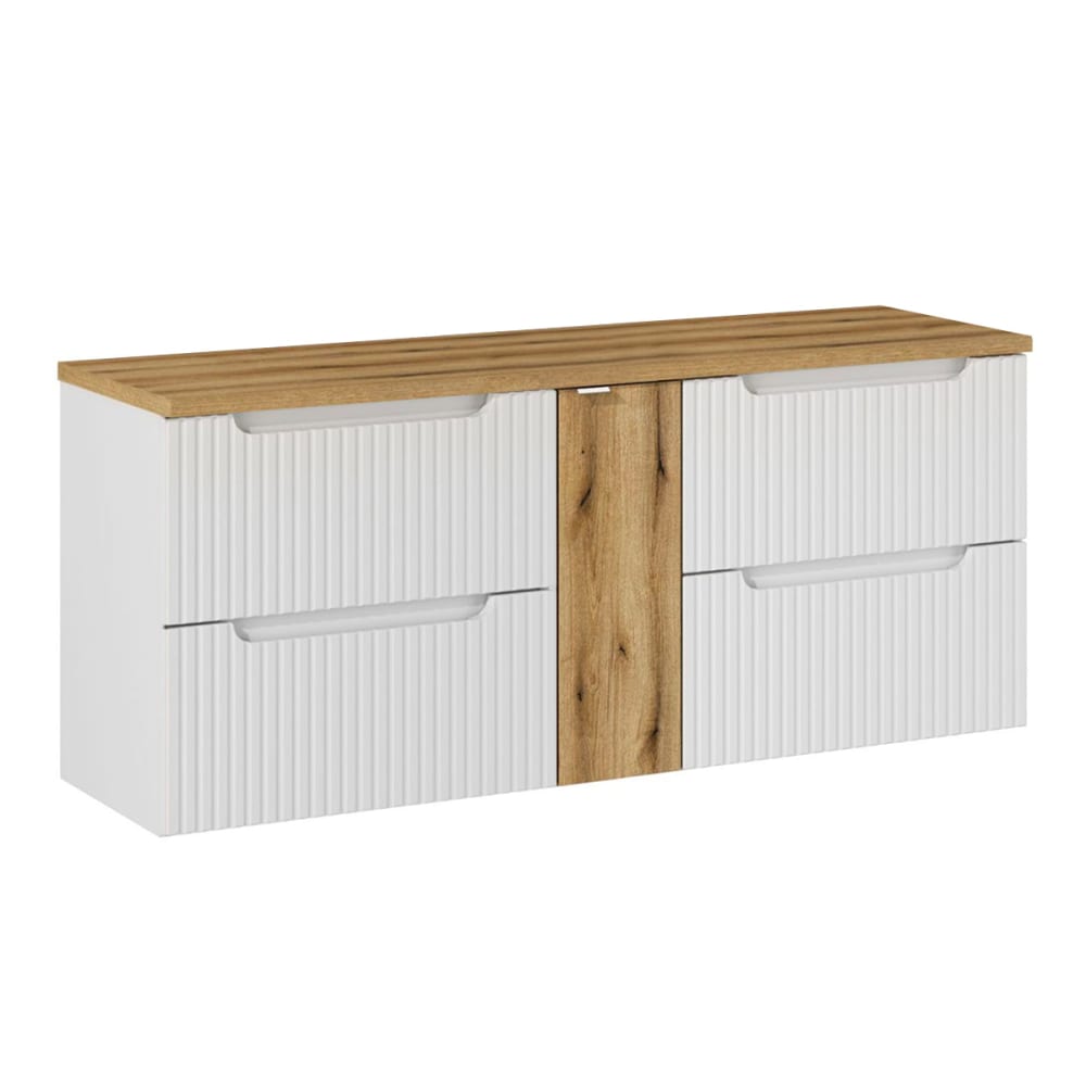 Petits meubles Waschtisch 140cm 4 Schubladen Melamin Weiß und Holz Weiß Spanplatte
