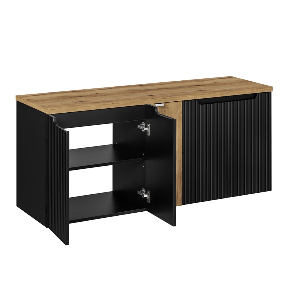 Waschtisch 140cm 5 Türen Melamin Schwarz und Holz - Maisons Du