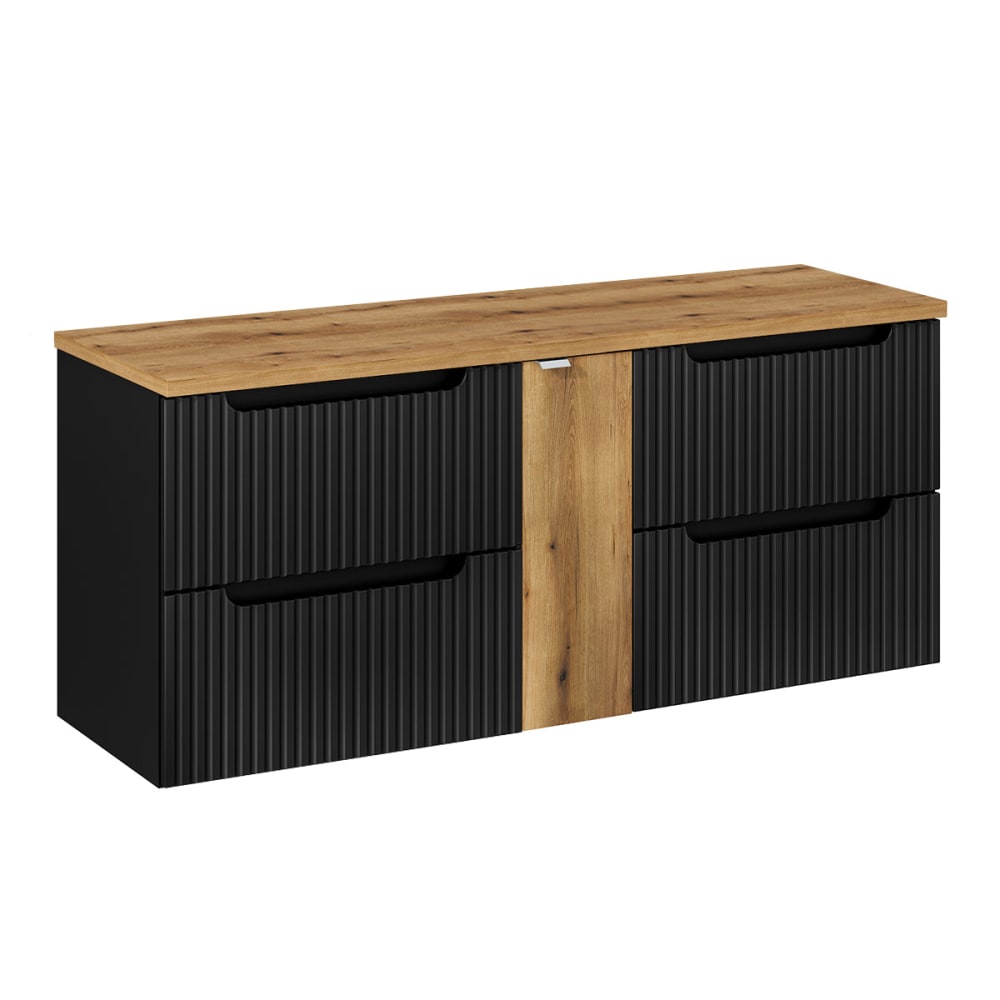 Petits meubles Waschtisch 140cm 4 Schubladen Melamin Schwarz und Holz Schwarz Spanplatte
