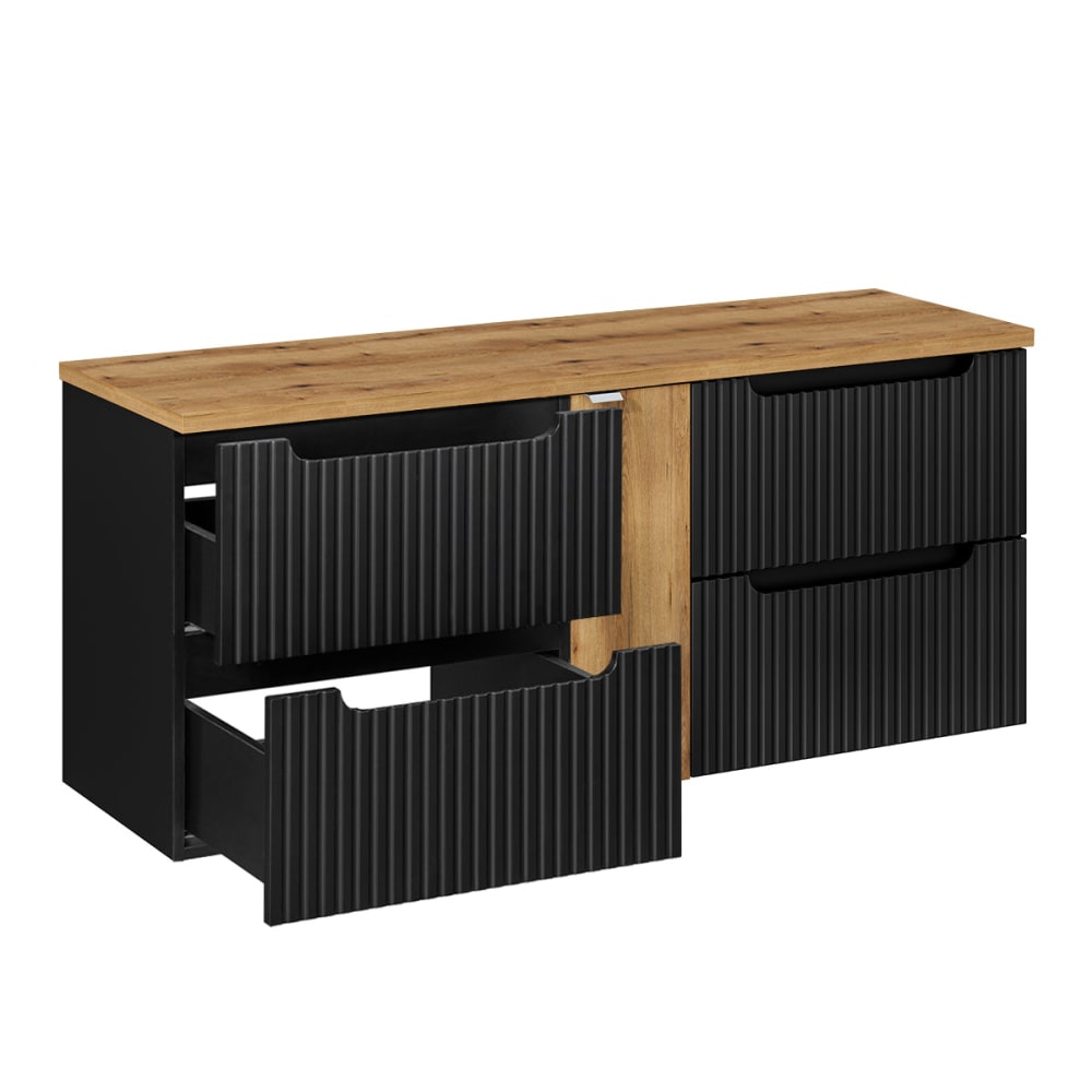 Waschtisch 140cm 4 Schubladen Melamin Schwarz und Holz - Maisons