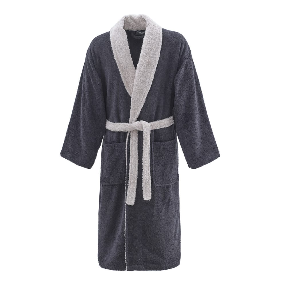 Sensei Maison Ppeignoir mixte col châle bicolore 450 g/m² bleu nuit/gris cendré xl style classique chic Certifié Oeko-Tex - Coton