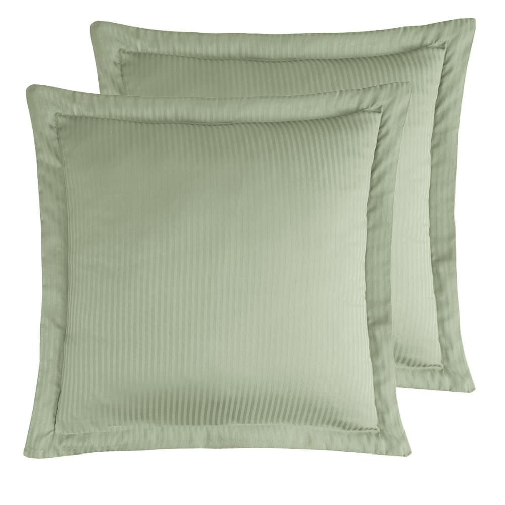 2 taies d'oreiller rayées en satin de coton Sauge 65x65 cm