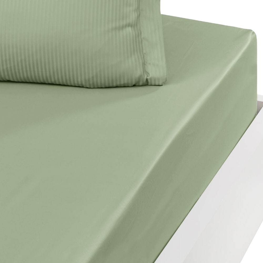 Drap housse satin de coton bonnet 40 cm Sauge 140x200 cm