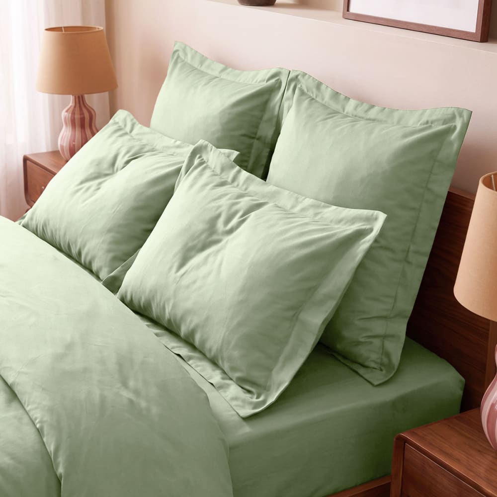 Drap housse satin de coton bonnet 40 cm sauge 90x200 cm - Maisons du Monde