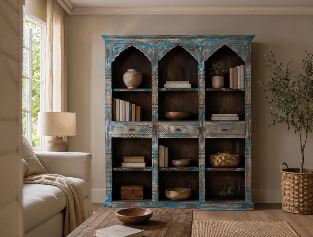 Regal aus gealtertem blauem Mangoholz 170 cm - Maisons Du Monde