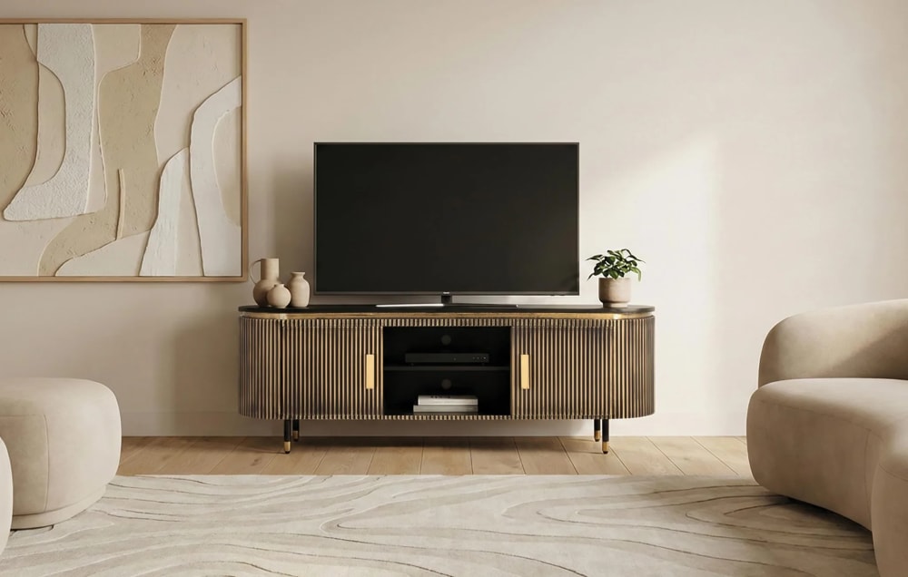Meuble tv en manguier et bronze 150cm - Maisons du Monde