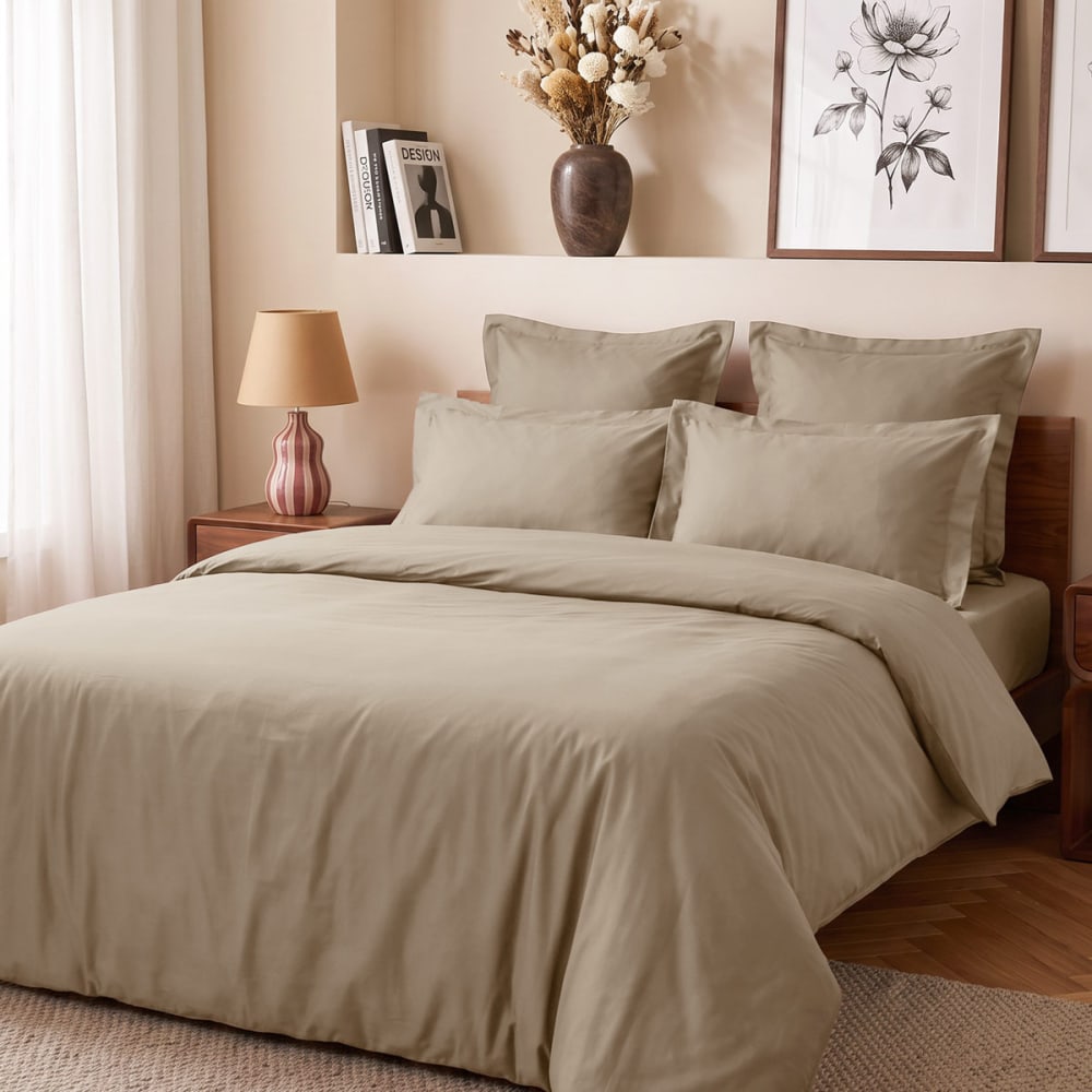 Hhousse de couette en satin de coton 120 fils taupe 140x200 cm - Maisons du Monde