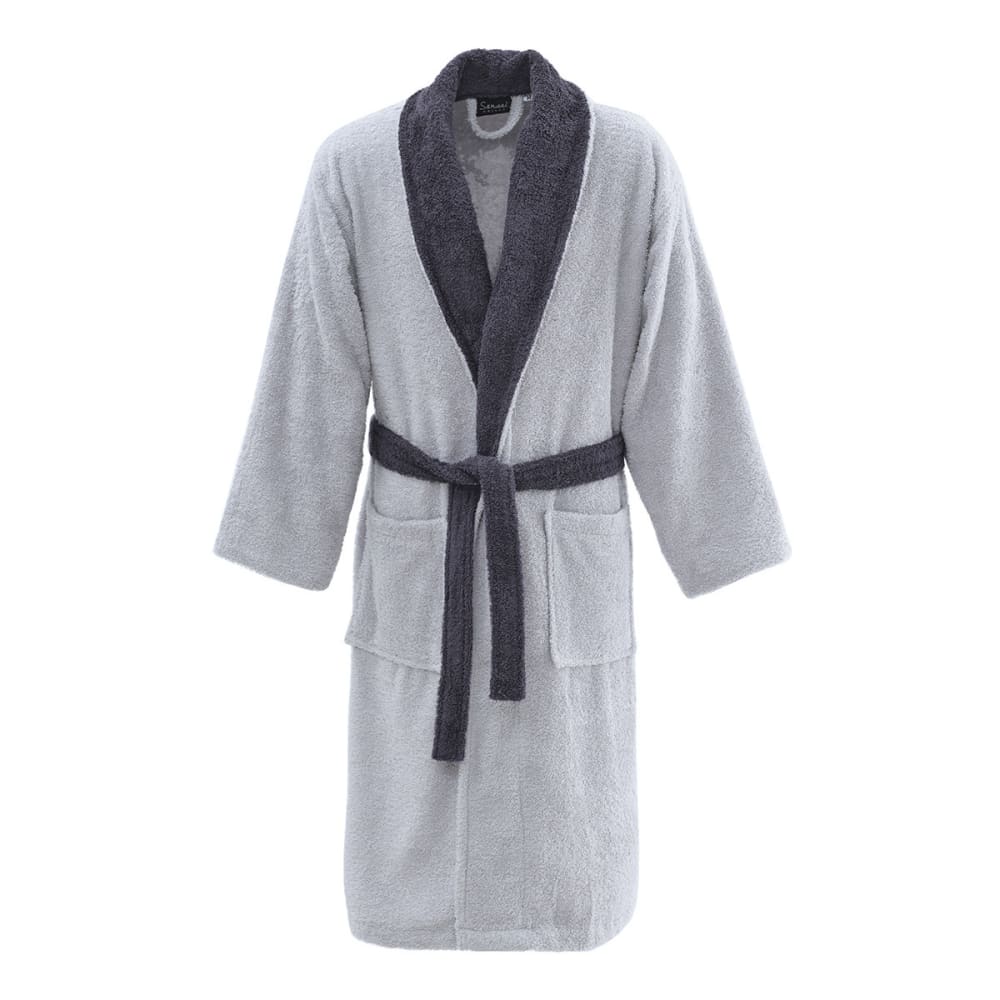 Sensei Maison Ppeignoir mixte col châle bicolore 450 g/m² gris cendré/bleu nuit m style classique chic Certifié Oeko-Tex - Coton