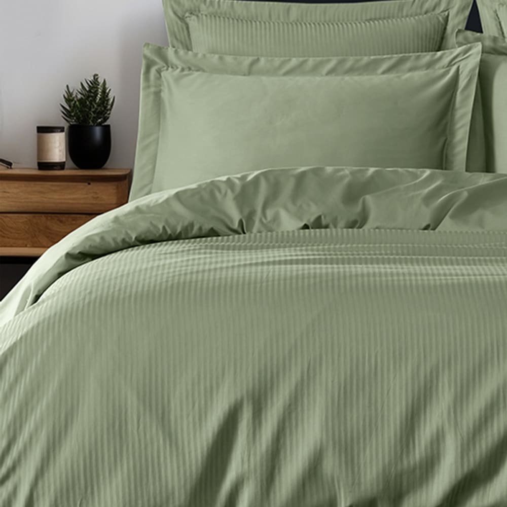 Housse de couette rayée réversible en satin Sauge 140x200 cm