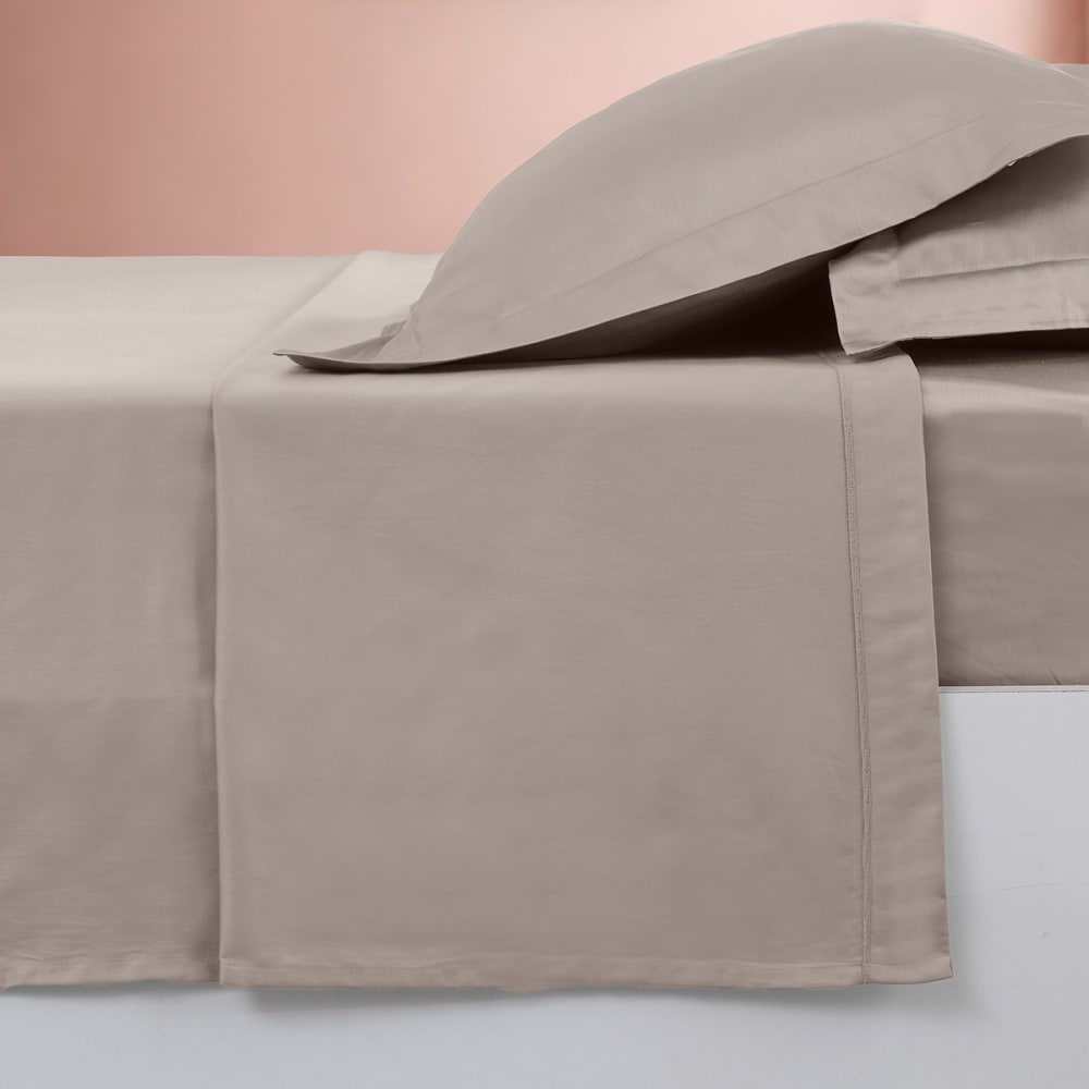 Drap plat en satin de coton 120 fils taupe 180x290 cm - Maisons du Monde