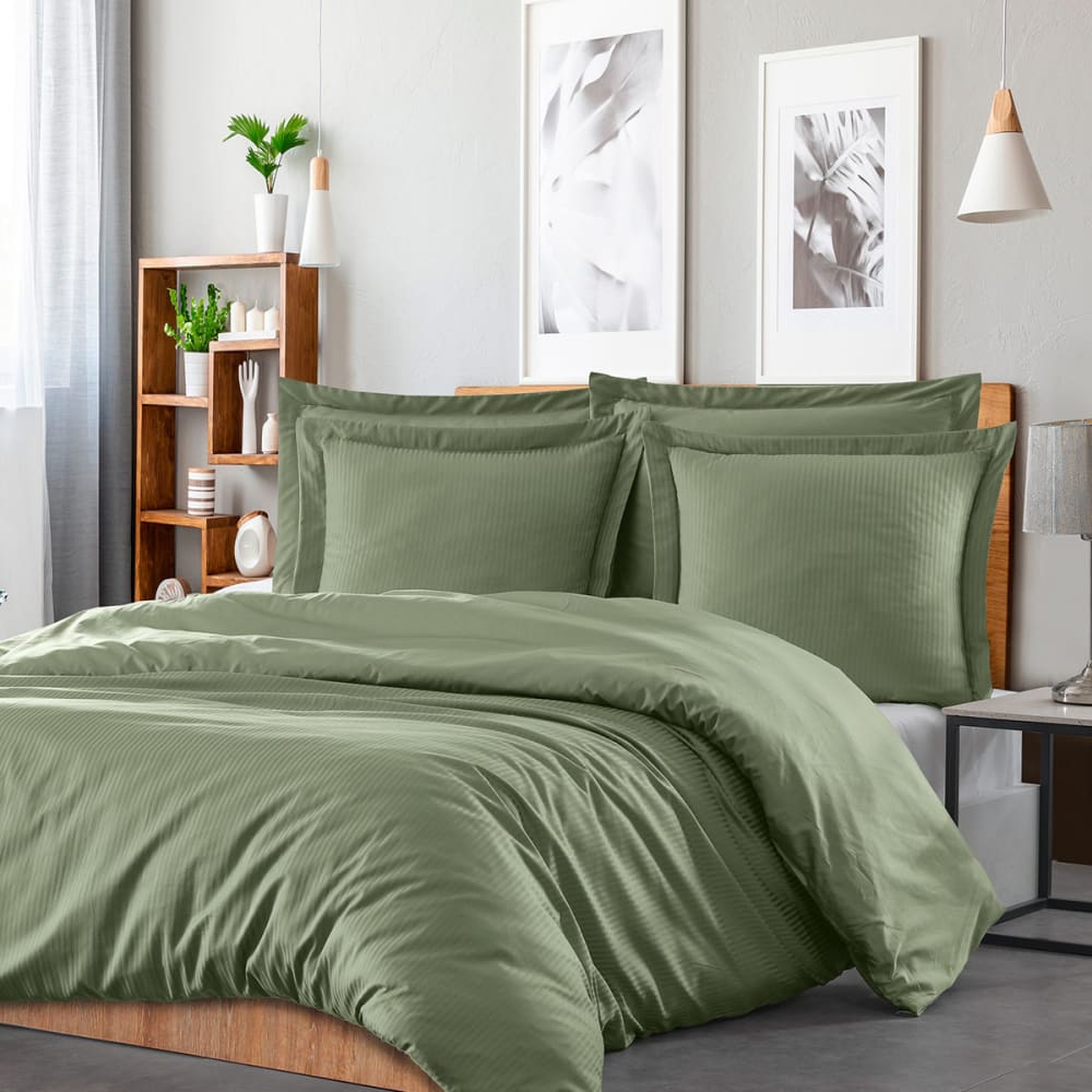 Housse de couette rayée réversible en satin sauge 200x200 cm — vue 3