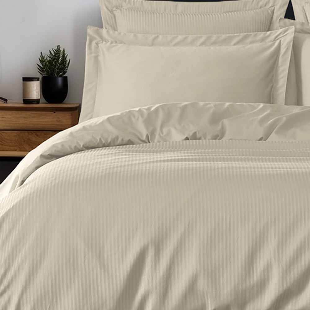 Housse de couette rayée réversible en satin Ficelle 140x200 cm