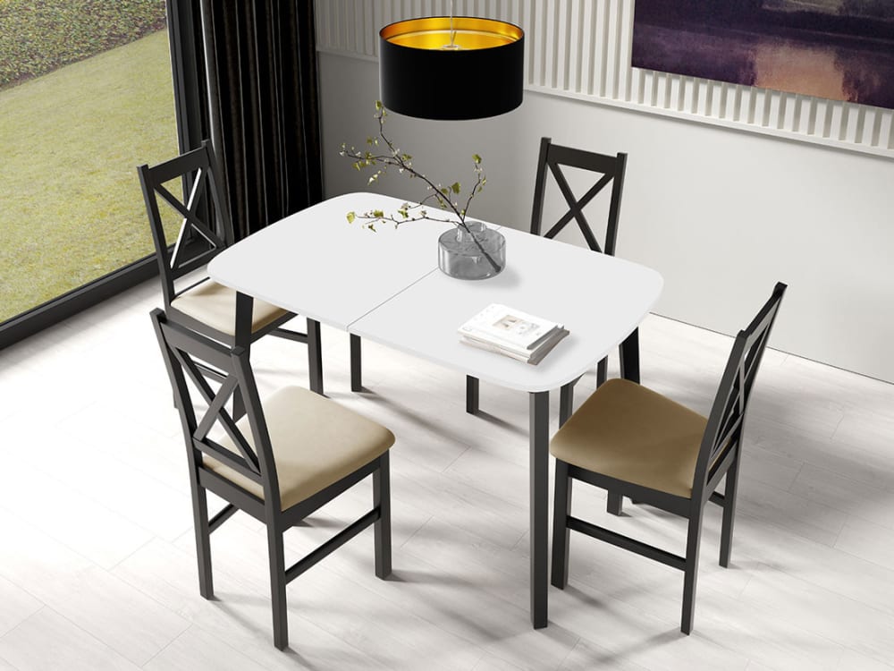 Table à manger contemporain 130 cm blanc / noir