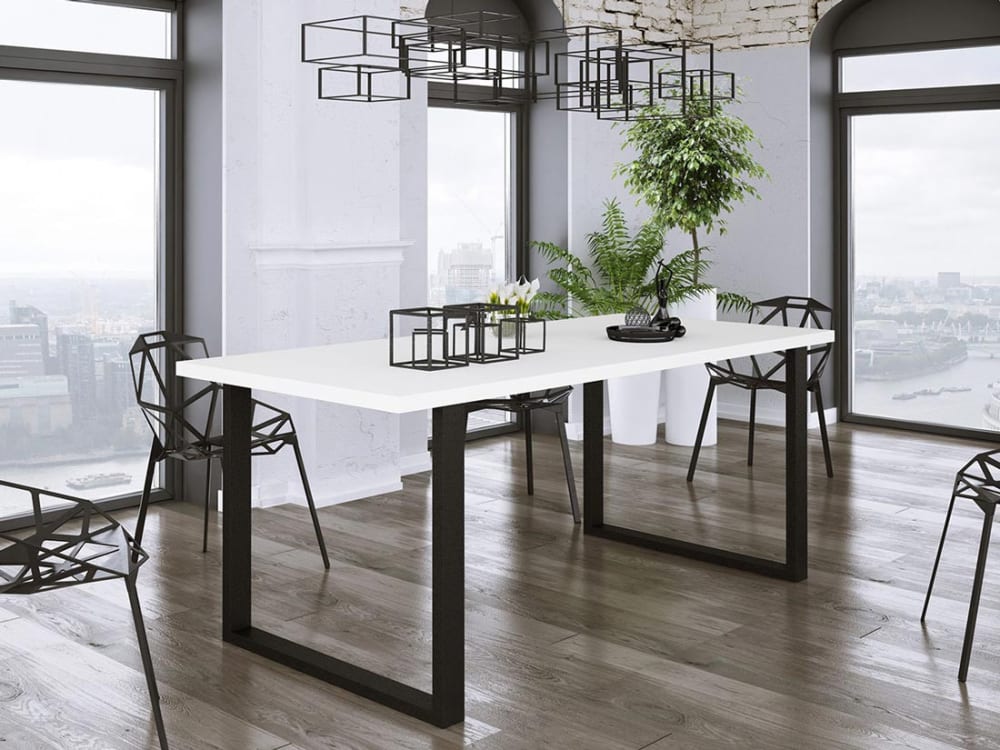 Table à manger industriel 185 cm blanc / noir - Maisons du Monde