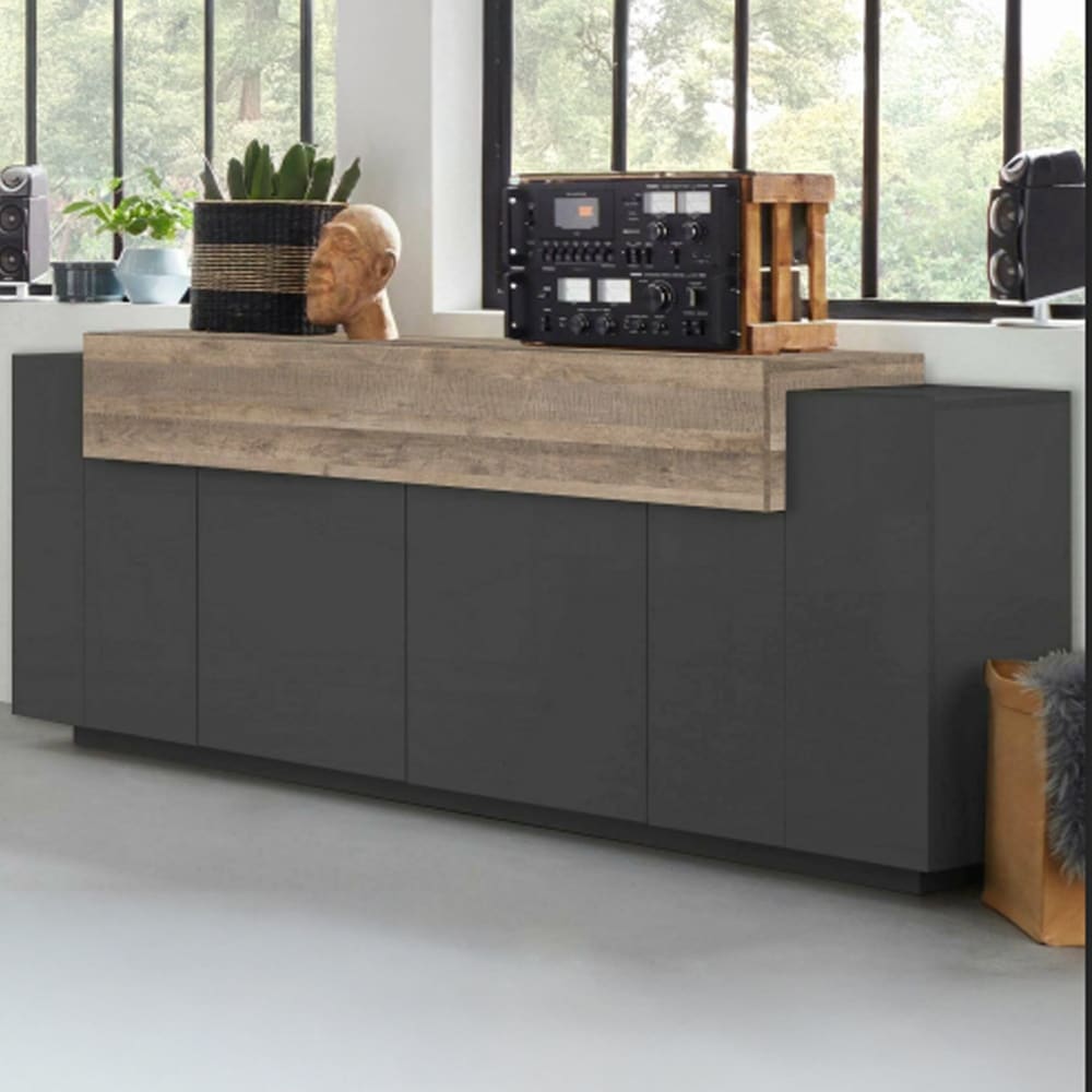 Buffet effet bois anthracite, beige 220x45h86 cm - Maisons du Monde