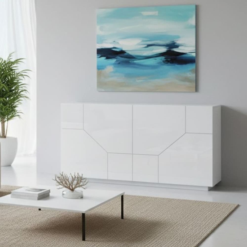 Buffet effet bois blanc brillant 200x43h86 cm - Maisons du Monde