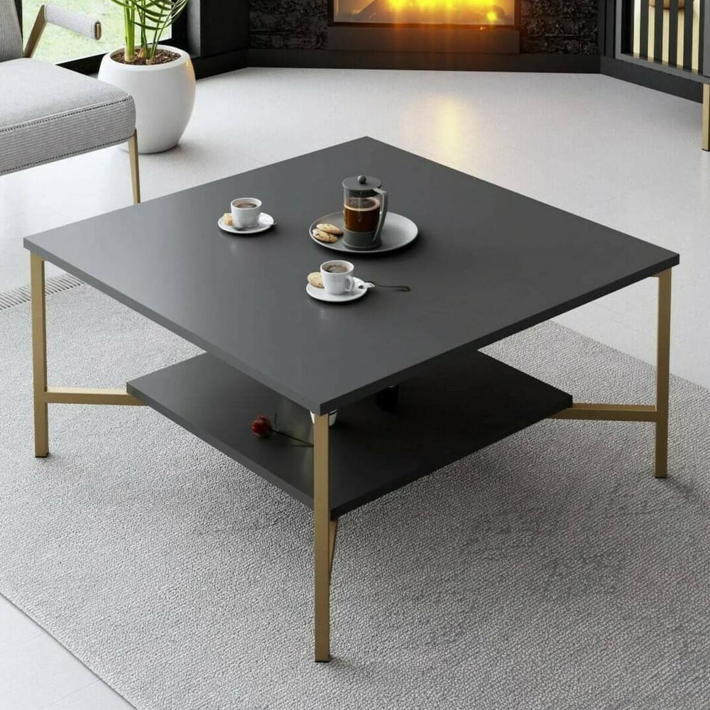 Table basse effet bois anthracite, noir 80x80h40 cm - Maisons du Monde