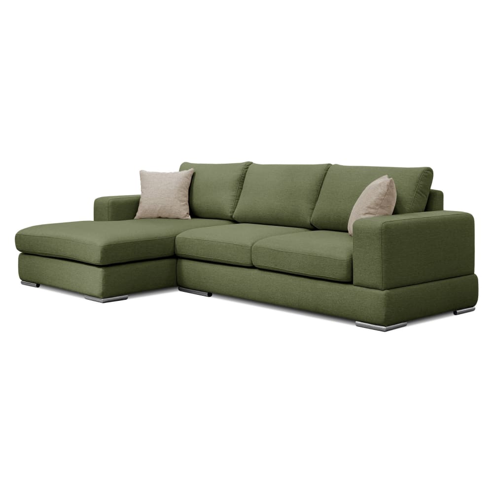 Canapé d'angle gauche 4 places tissu vert et beige