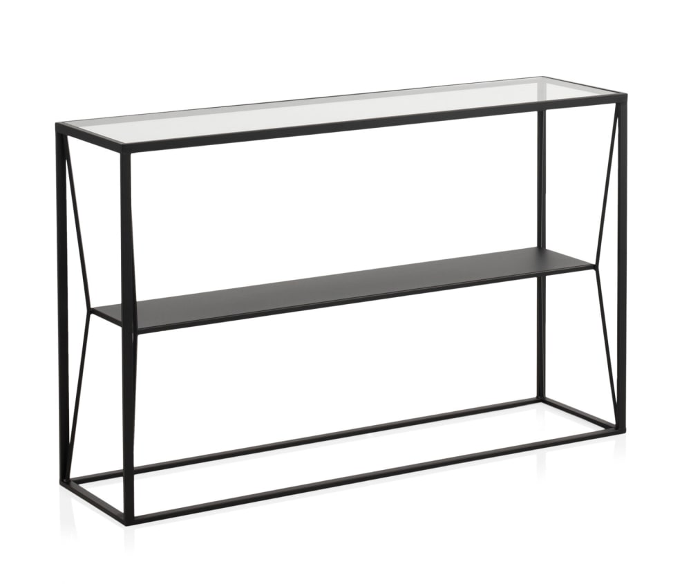 GEESE HOME Konsole aus Metall mit Glasplatte, schwarze - Metall