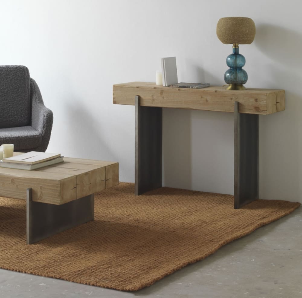 Table console plaquée en épicéa avec pieds laqués en métallique - Maisons du Monde