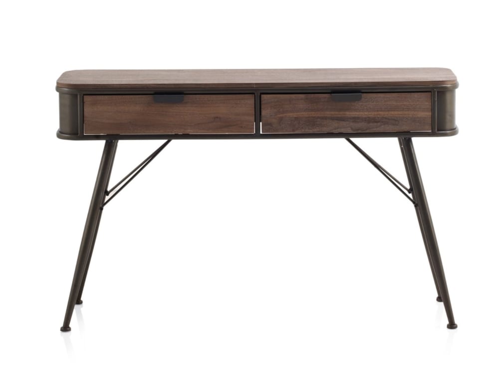 GEESE HOME Konsole aus Metall mit Arbeitsplatte und 2 Schubladen aus Holz Braun Spanplatte