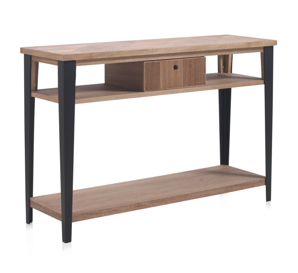 GEESE HOME Konsole aus Eschenholz mit Schublade und Metallbeinen Schwarz Spanplatte