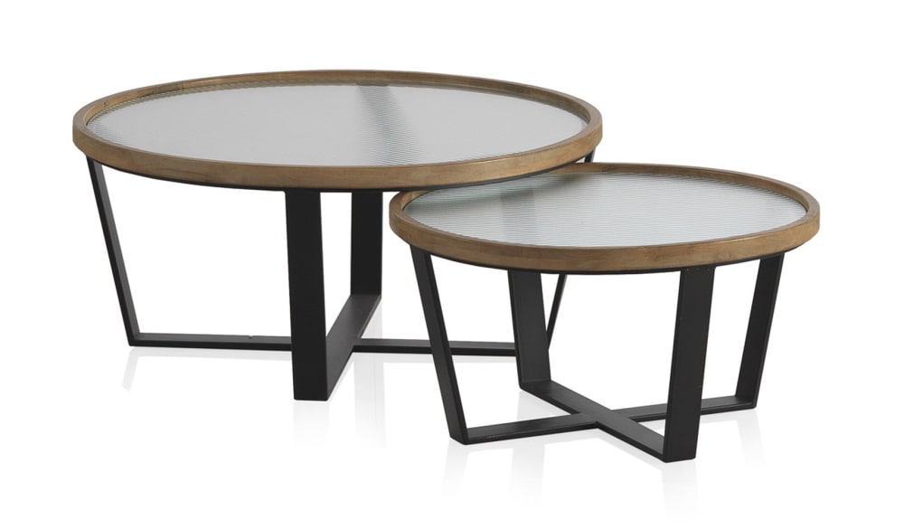 GEESE HOME 2er-Set runde Couchtische mit Spiegel Braun Metall