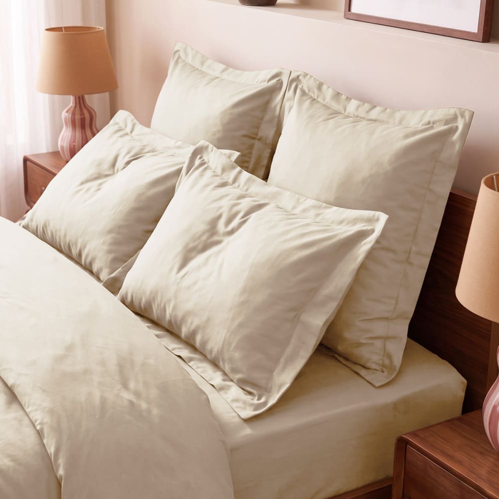 Drap housse uni en satin de coton ficelle 140x200 cm - Maisons du Monde