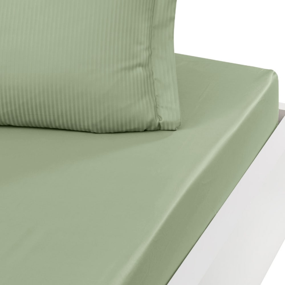 Drap housse uni en satin de coton Sauge 140x200 cm