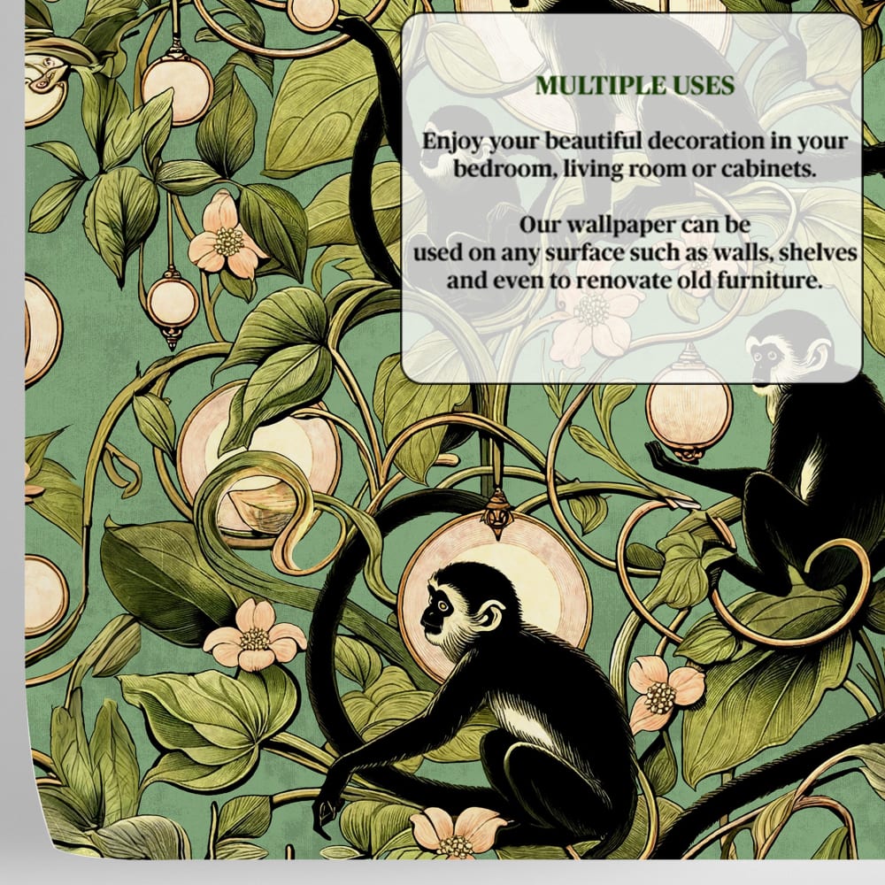 Papier Peint Vert Singes, papier véritable, 200x280cm, 8 feuilles — vue 4