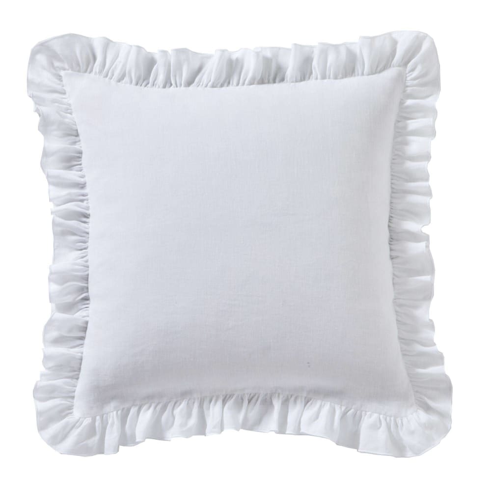 Taie d'oreiller en lin blanc 65 x 65 cm
