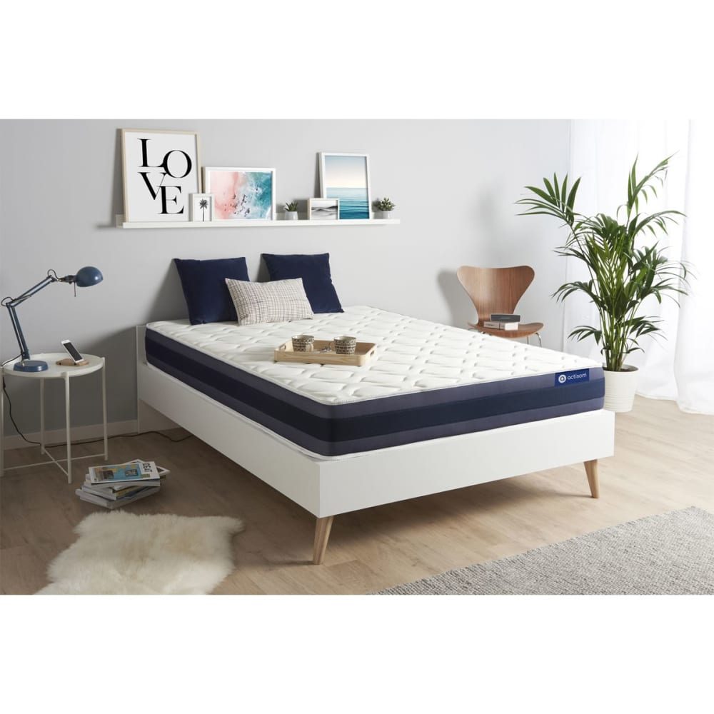 Actisom Matratze aus Memory-Schaum 160 x 200 cm, weiß, Härtegrad : Mittel style classic chic - Stoff