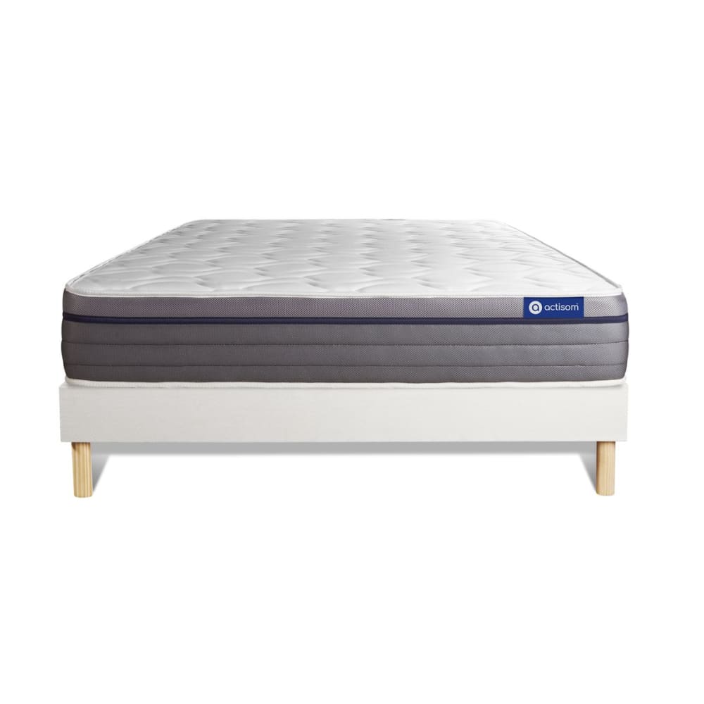 Ensemble 140x200 Matelas Mémoire de forme Sommier kit Blanc