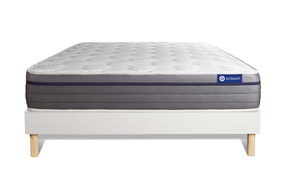 Ensemble 160x200 Matelas Mémoire de forme Sommier kit Blanc