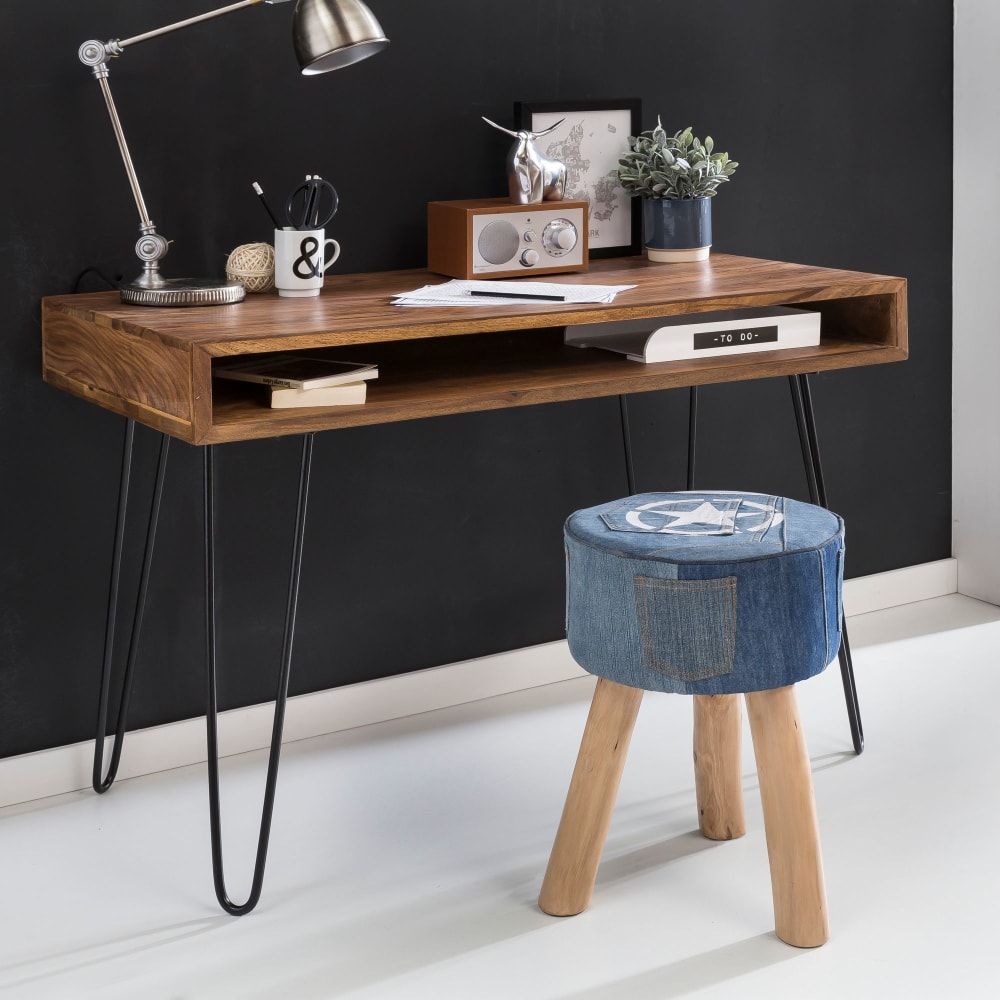 Schreibtisch aus Sheesham Massivholz, 110 cm Braun - Maisons Du