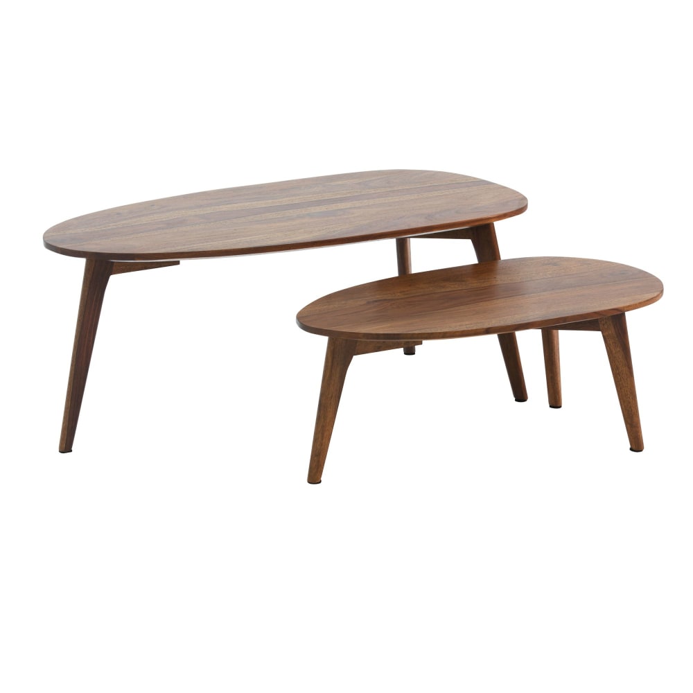 Table gigogne forme haricot en bois massif de sheesham, marron