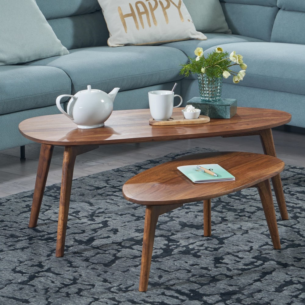 Satztisch Nierenform aus Sheesham Massivholz, Braun - Maisons Du