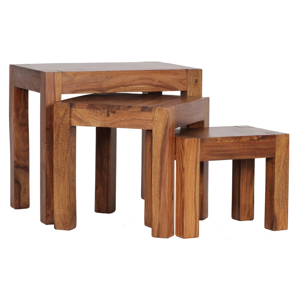 Table gigogne 3 pièces en bois massif de sheesham, marron Table gigogne 3 pièces en bois massif de sheesham, marron