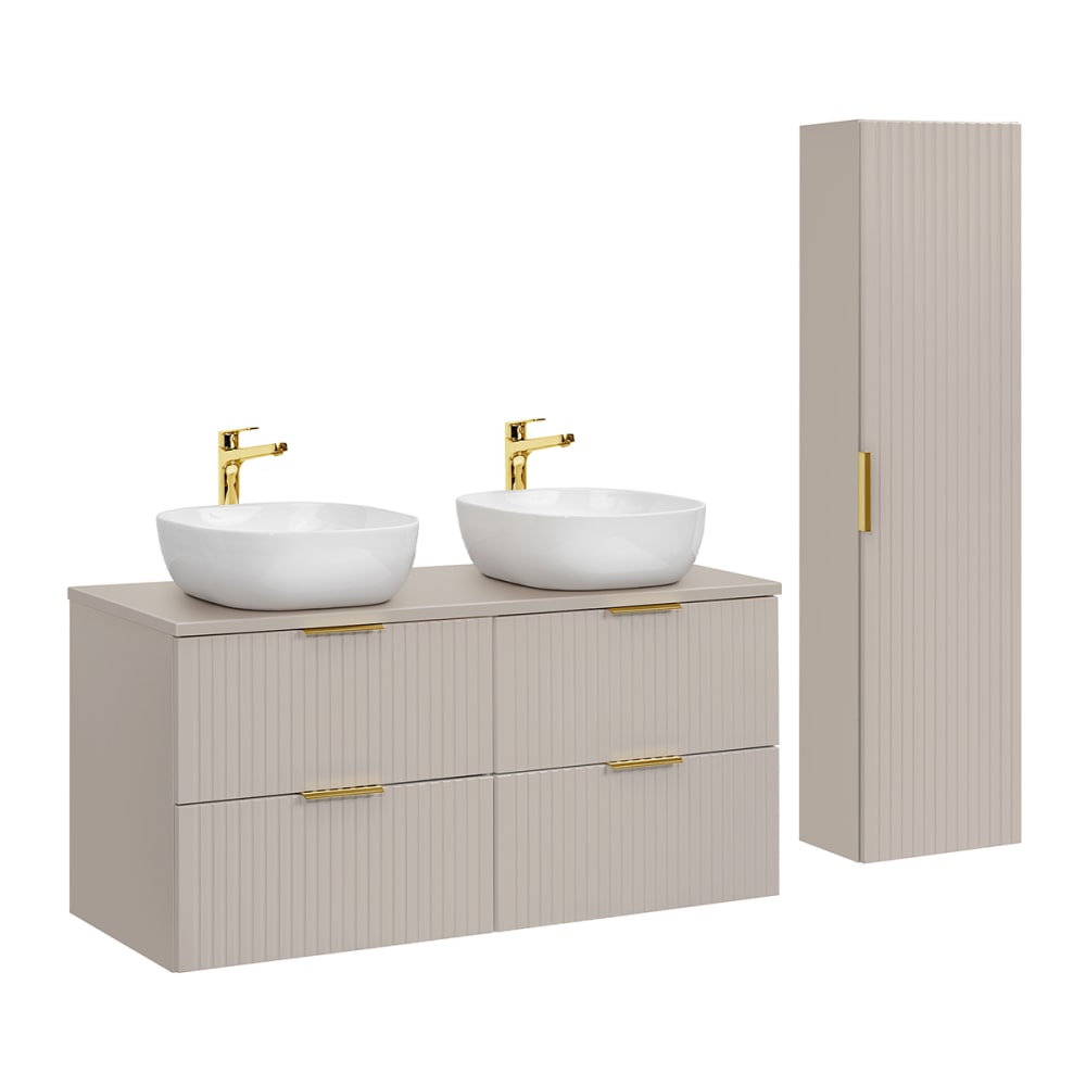 Ensemble meuble double vasque colonne stratifiés beige