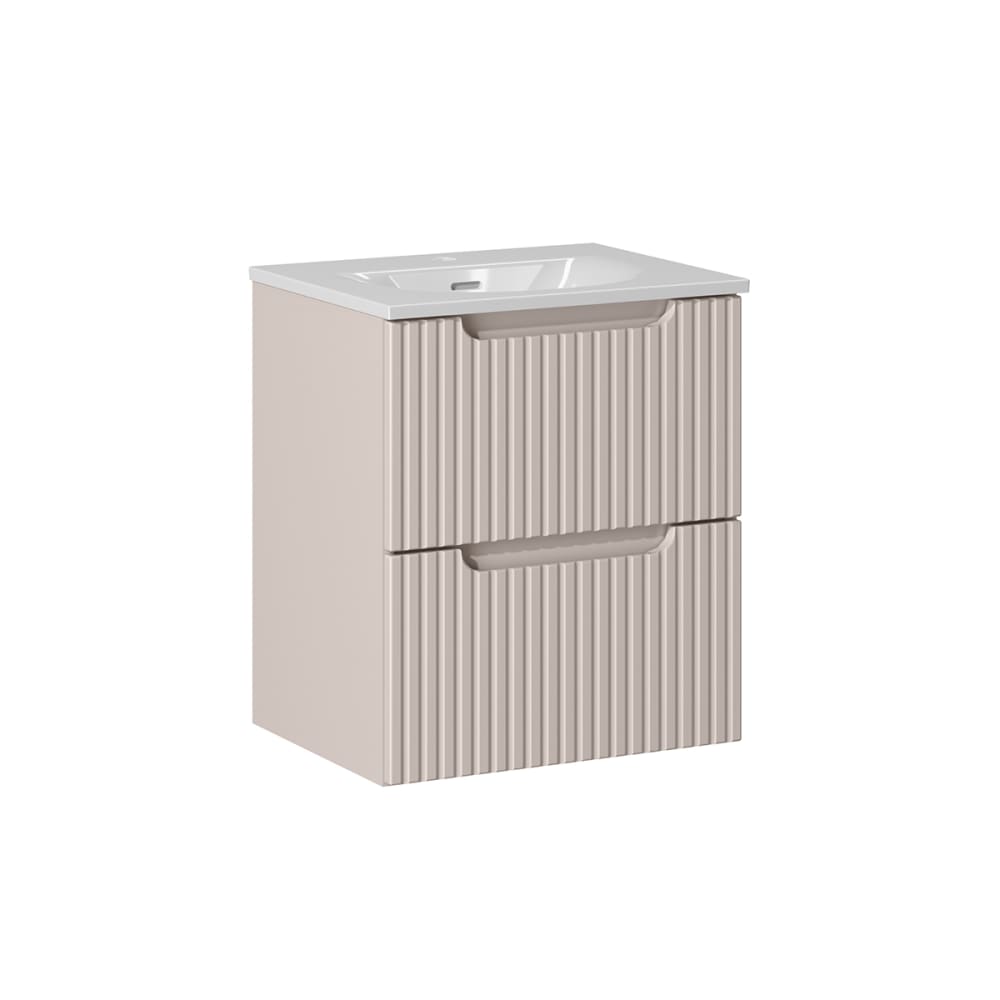 Meuble vasque encastrée 2 tiroirs stratifiés beige