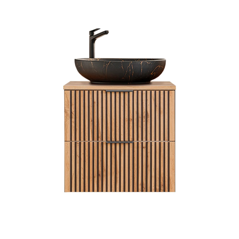 Petits meubles Meuble simple vasque 60cm bois panneaux mélaminé et mdf noir Noir Panneau De Particules - 61x59x46cm