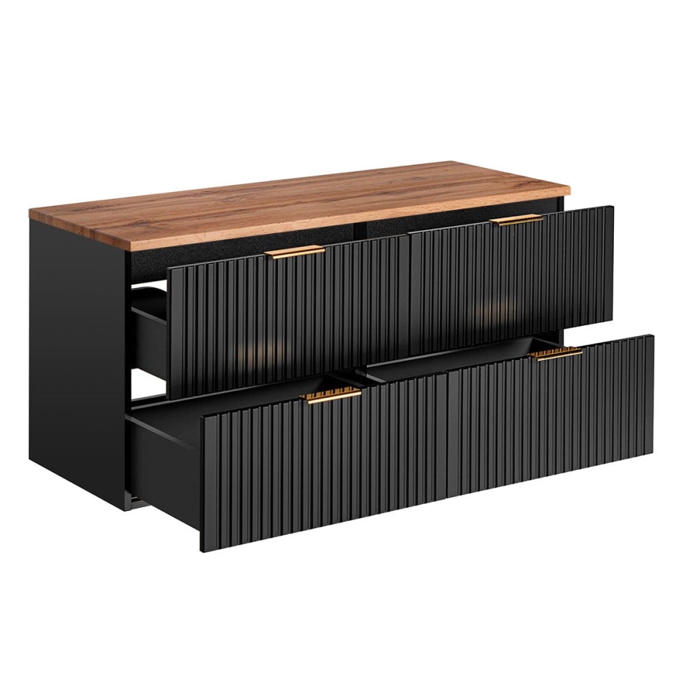 Waschbeckenunterschrank 120cm Melamin Schwarz und Holz - Maisons