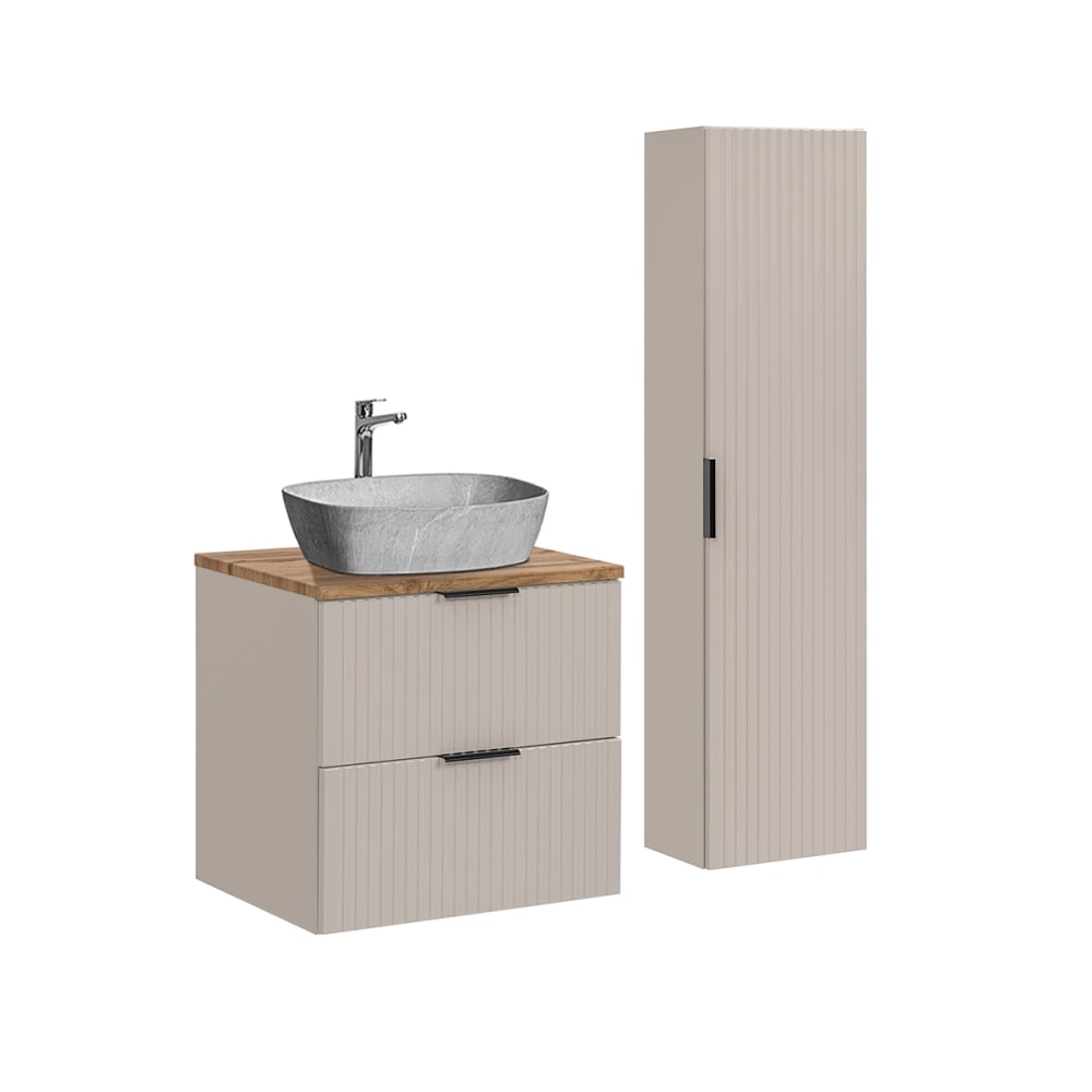 Ensemble meuble vasque colonne stratifiés beige