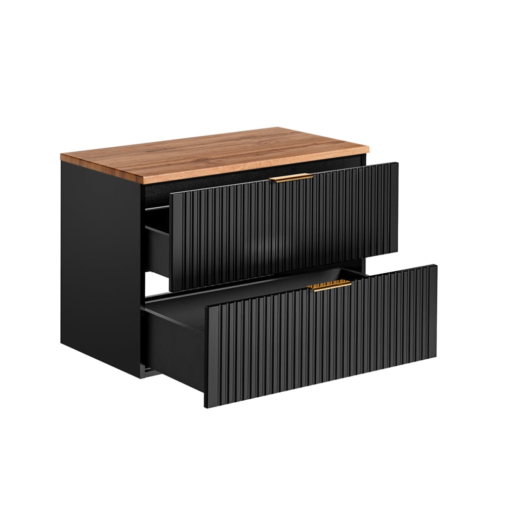 Waschbeckenunterschrank 80cm Melamin Schwarz und Holz - Maisons