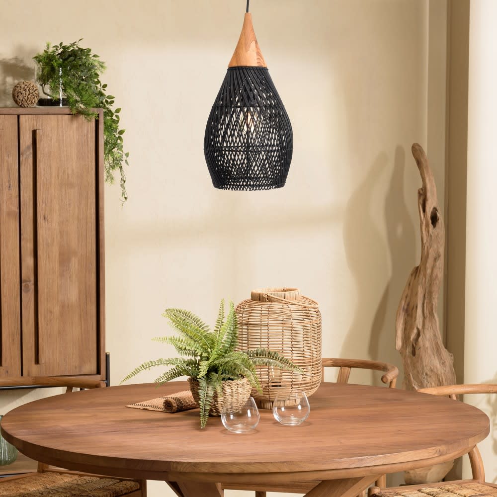 MACABANE Hängeleuchte "Tropfen" aus schwarzem Rattan style exotic - Rattan