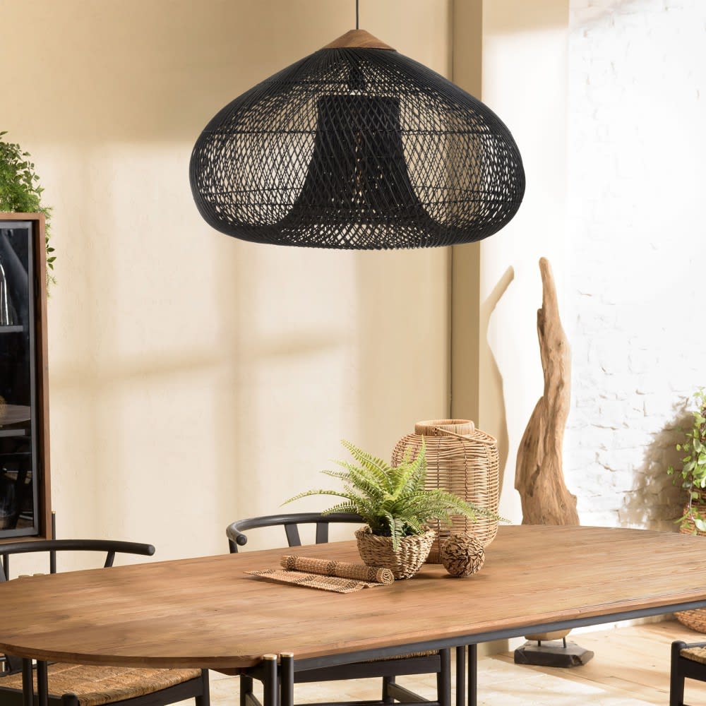 MACABANE Hängeleuchte "Trichter" 80x80cm Rattan schwarz style exotic - Rattan