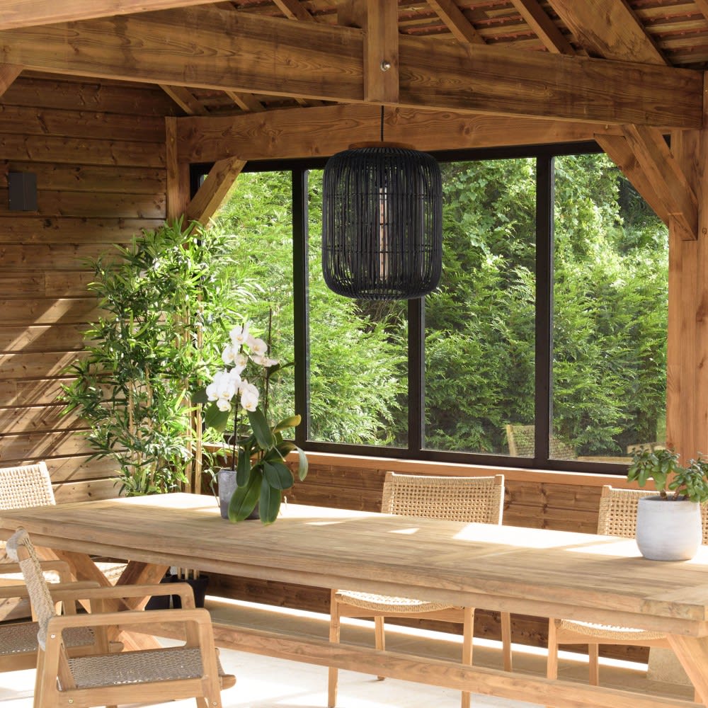 MACABANE Hängeleuchte "länglich" Rattan schwarz style exotic - Rattan