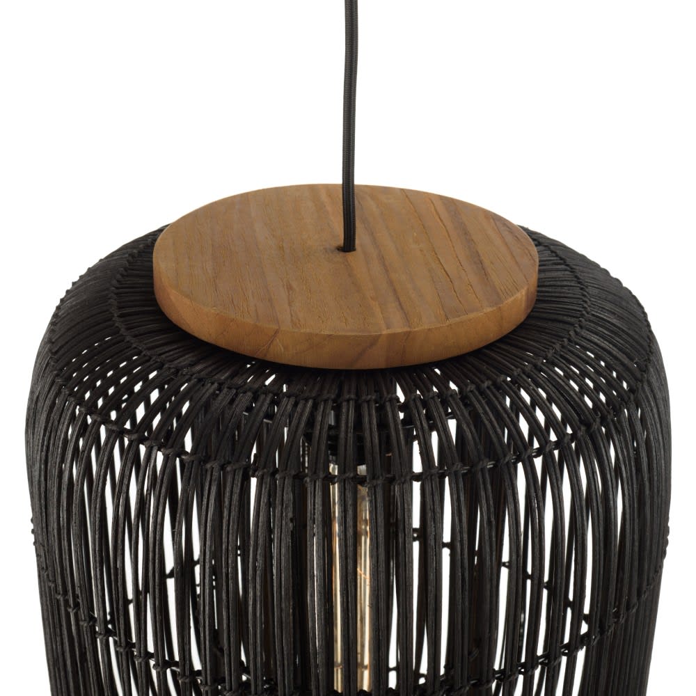 Suspension ''allongée'' 35x35cm en rotin couleur noire et teck — vue 3
