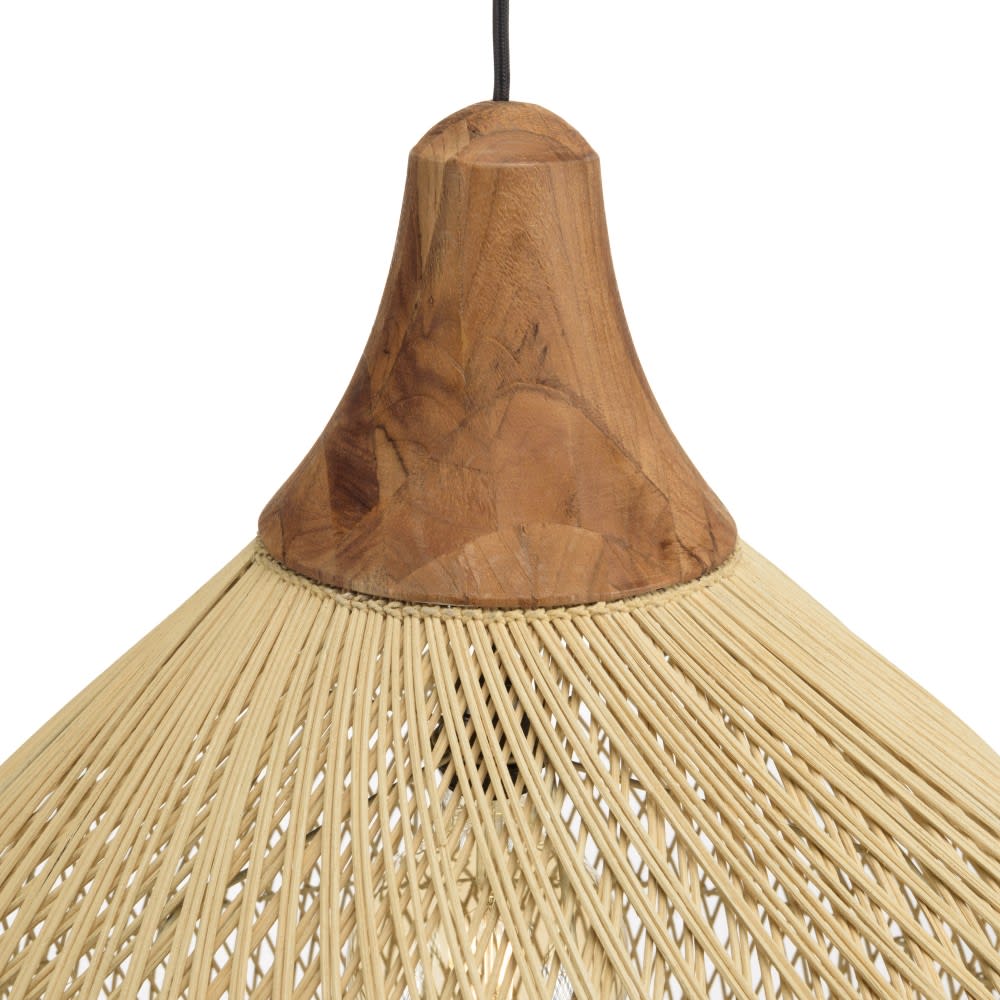 Suspension ''cloche'' 68x68cm rotin couleur naturelle et teck — vue 4