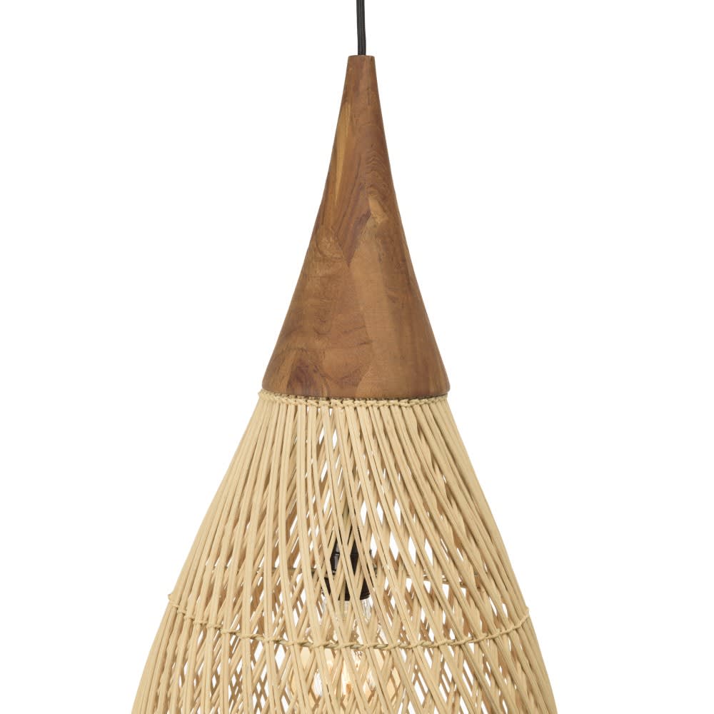 Suspension ''goutte'' 35x35cm rotin couleur naturelle et teck